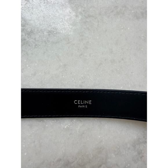 Celine Triomphe Belt 25MM IN Taurillon Leather Black/Silver 85 main image 5